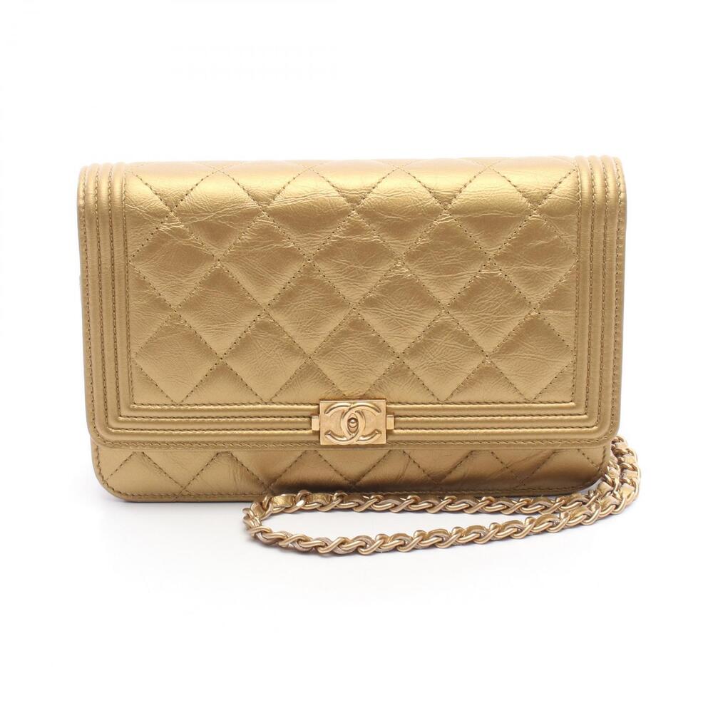Chanel Boy Shoulder Bag Leather Gold Tone